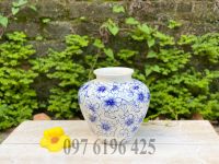 Lọ hoa Bát Tràng dáng vò tròn men trắng vẽ hoa