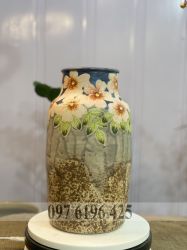 Bình gốm vuốt tay dáng trụ vẽ hoa