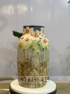 Bình gốm vuốt tay dáng trụ vẽ hoa
