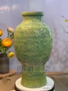 Bình gốm vuốt tay màu xanh ngọc khắc hoa dây