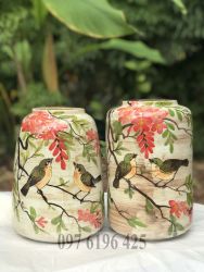 Bình hoa gốm Bát Tràng dáng trụ vẽ hoa
