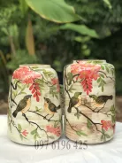 Bình hoa gốm Bát Tràng dáng trụ vẽ hoa