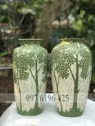 Bình gốm cắm hoa để bàn họa tiết khắc tay