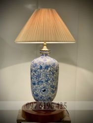 Đèn ngủ gốm men lam vẽ hoa dây