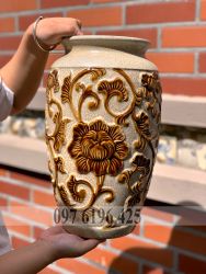 Lọ hoa men rạn hoa dây vân nổi