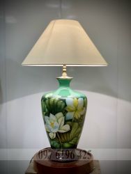 Đèn ngủ cao cấp gốm sứ Bát Tràng vẽ sen 3D