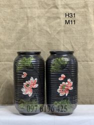 Bình cắm hoa gốm mộc dáng trụ gân nổi