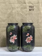 Bình cắm hoa gốm mộc dáng trụ gân nổi