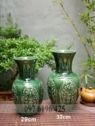 Lọ hoa Bát Tràng xanh ngọc lưu ly khắc vân nổi