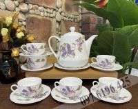 Bộ ấm chén hoa xanh dáng cao
