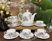 Bộ ấm chén hoa xanh dáng cao