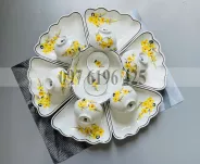 Bộ bát đĩa hoa mặt trời trắng vẽ mai vàng