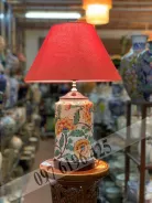 Đèn ngủ để bàn dáng trụ tròn men mát vẽ hoa dây