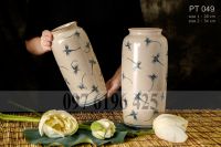 Lọ hoa men rạn dáng trụ vẽ chuồn