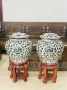 Bình gốm men rạn có nắp vẽ hoa dây phù dung