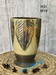 Lọ hoa gốm mộc dáng ly hoa văn khắc tay