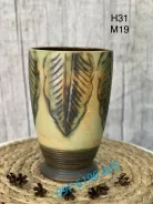Lọ hoa gốm mộc dáng ly hoa văn khắc tay