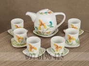 Bộ ấm chén Bát Tràng men tấm vẽ hoa lan