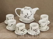 Bộ ấm chén Bát Tràng men tấm vẽ trúc