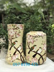 Lọ hoa Bát Tràng men tấm vàng vẽ hoa mộc lan
