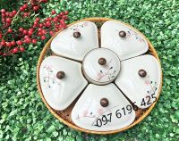 Khay mứt sứ Bát Tràng  vẽ đào hồng