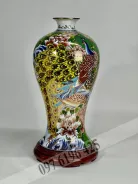 Lọ gốm Mai bình chim công hoa phù dung vẽ vàng kim