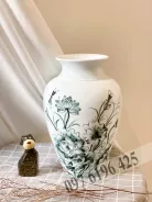 Bình hoa gốm sứ men trắng vẽ sen chuồn