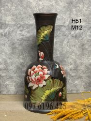 Bình gốm mộc cổ cao vẽ sen