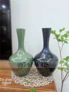 Lọ hoa Bát Tràng dáng củ tỏi men hỏa biến xanh