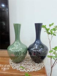 Lọ hoa Bát Tràng dáng củ tỏi men hỏa biến xanh