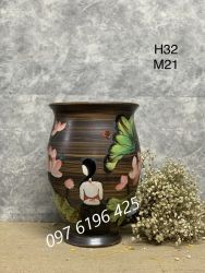 Lọ ly gốm mộc vẽ sen