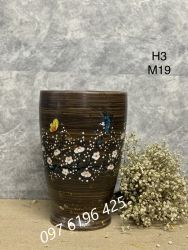 Bình gốm mộc dáng ly vẽ chim đào