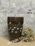 Bình gốm mộc dáng ly vẽ chim đào