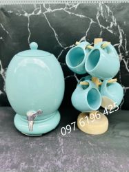 Bộ bình nước dáng trứng men màu kèm cốc