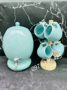 Bộ bình nước dáng trứng men màu kèm cốc