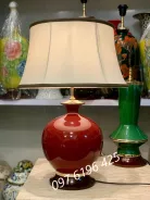 Đèn ngủ gốm thân tròn men đỏ