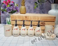 Bình đựng dầu gội, sữa tắm dáng xoài men tấm vẽ hoa đào