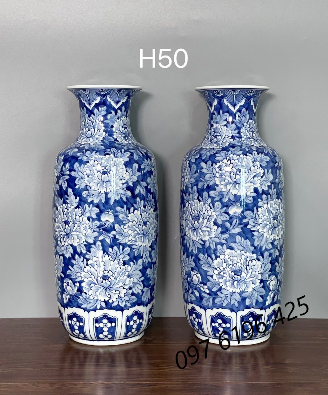 Lọ bình cao 50cm vẽ hoa phù dung