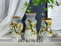 Lọ hoa Bát Tràng men gốm xám vẽ tay