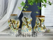 Lọ hoa Bát Tràng men gốm xám vẽ tay