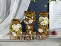 Lọ hoa Bát Tràng men nâu vẽ hoa cúc