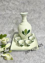 Bộ nậm rượu sứ Bát Tràng vẽ lá xanh
