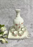 Nậm rượu Bát Tràng men kem vẽ đào đỏ