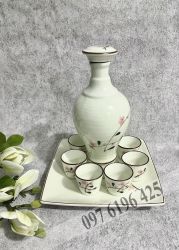 Nậm rượu Bát Tràng men kem vẽ đào hồng