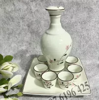 Nậm rượu Bát Tràng men kem vẽ đào hồng