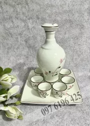 Nậm rượu Bát Tràng men kem vẽ đào hồng