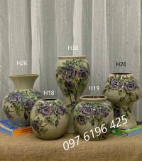 Bình hoa gốm mộc hồng leo tím