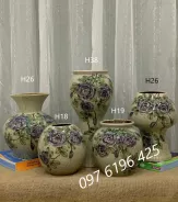 Bình hoa gốm mộc hồng leo tím