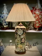 Đèn ngủ gốm Bát Tràng  hình trụ vẽ hoa hồng