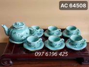 Ấm chén quả hồng men xanh ngọc hoa đào